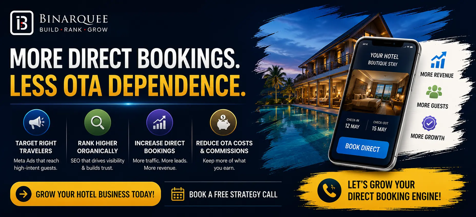 Cut commission fees and boost direct bookings with digital marketing agency Binarquee.